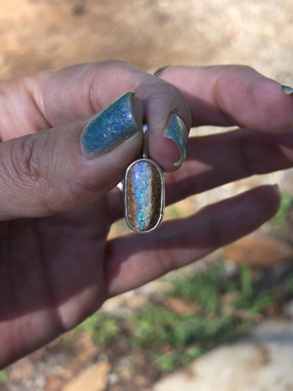 Sterling Silver Opal Inlay Pendant - Blue-Green Fire